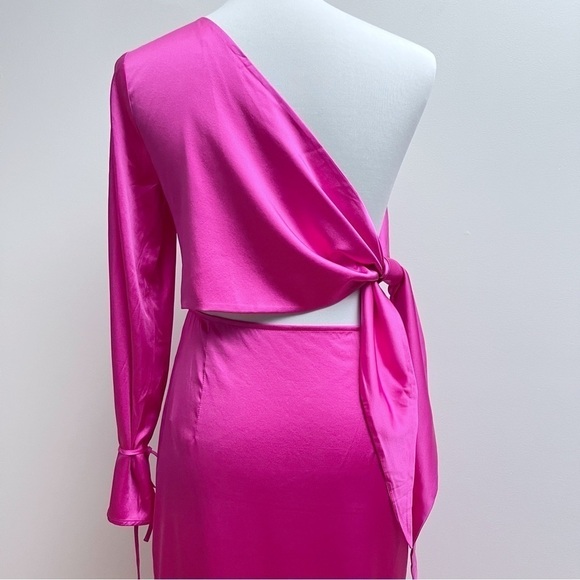 Silk Maison Hot Pink Silk Cut out Asymmetrical One Shoulder Midi Slip Dress NWT - Picture 11 of 16